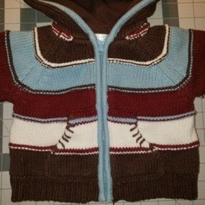 ♡Children's Place sweater hooded brown blue burgundy white stripe 12Mths